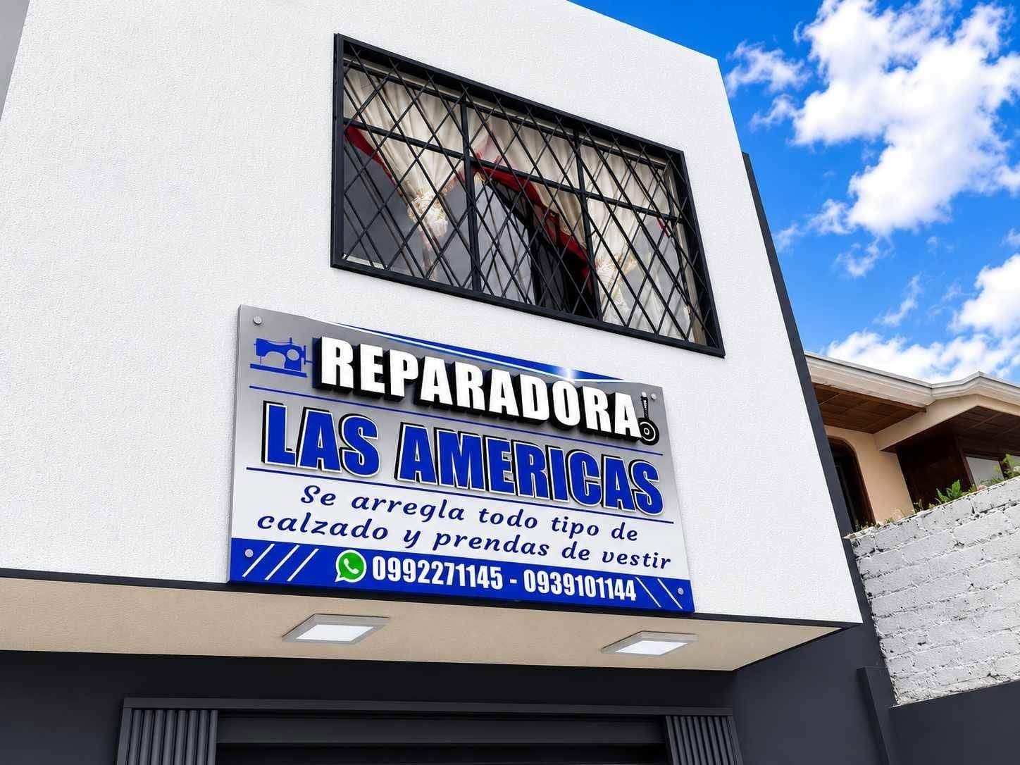 Letrero combinado con letras 3D para taller de reparación